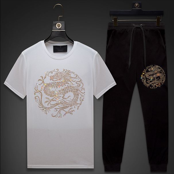 Men's Clothing handsome men's clothing for summer hot diamond dragon tide brand round neck short sleeved T shirt for men ice silk large size men_viptrois.com