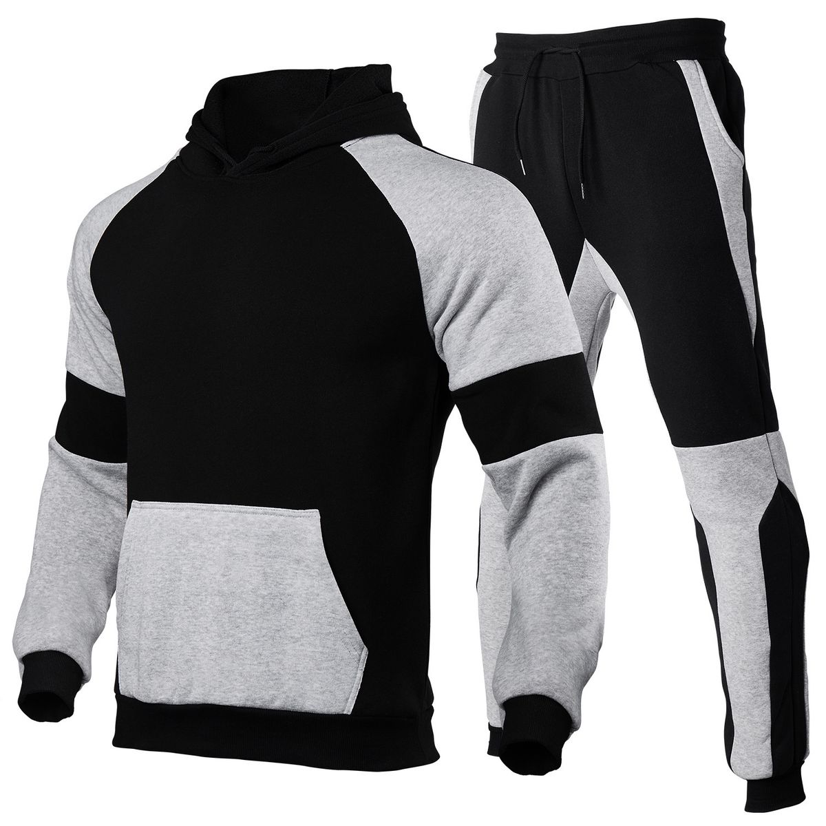 Men's Clothing New Men's Fashion Large Size Color Matching Splicing Sweatshirt Hooded Suit Dropshipping_viptrois.com