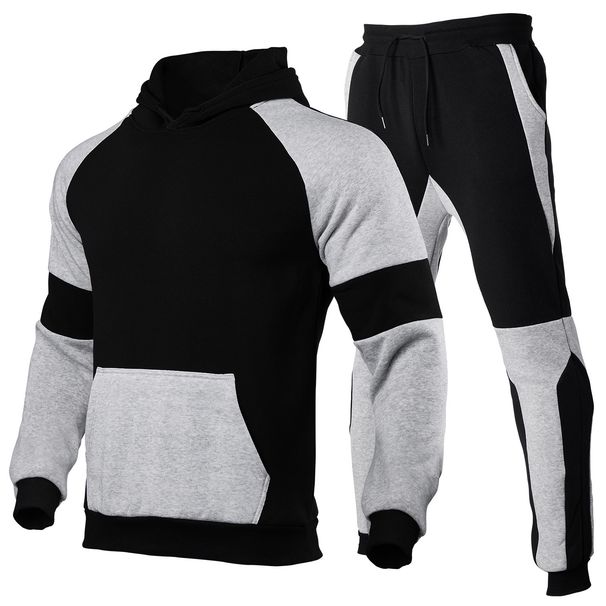 Men's Clothing New Men's Fashion Large Size Color Matching Splicing Sweatshirt Hooded Suit Dropshipping_viptrois.com