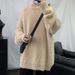 Loom Autumn Winter Thickened Crew Neck Sweater For Men, Loose Fit, Casual Style, White Long Sleeve Knitted Jacket, Korean_viptrois.com
