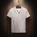 Men's Clothing Linen Blend Short Sleeve T-Shirt Relaxed Fit Vintage V-Neck Breathable Casual Top (White, Black, Sky Blue, Navy, Gray Blue, Khaki)_viptrois.com