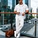 Men's Trendy Workwear Cotton Linen Shirt And Trousers Plus Size Chest Pocket Lapel Spring Summer Casual Suit_viptrois.com
