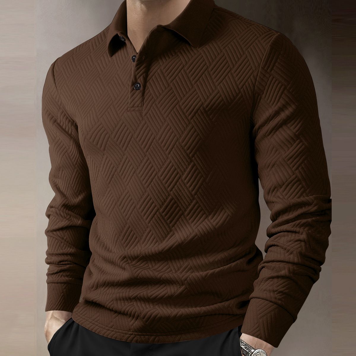 Men's Long Sleeve Polo Shirt – Classic Collar, Breathable Polyester, Slim Fit For Casual & Smart Wear (Apricot/Royal Blue/Burgundy, S-2XL)_viptrois.com
