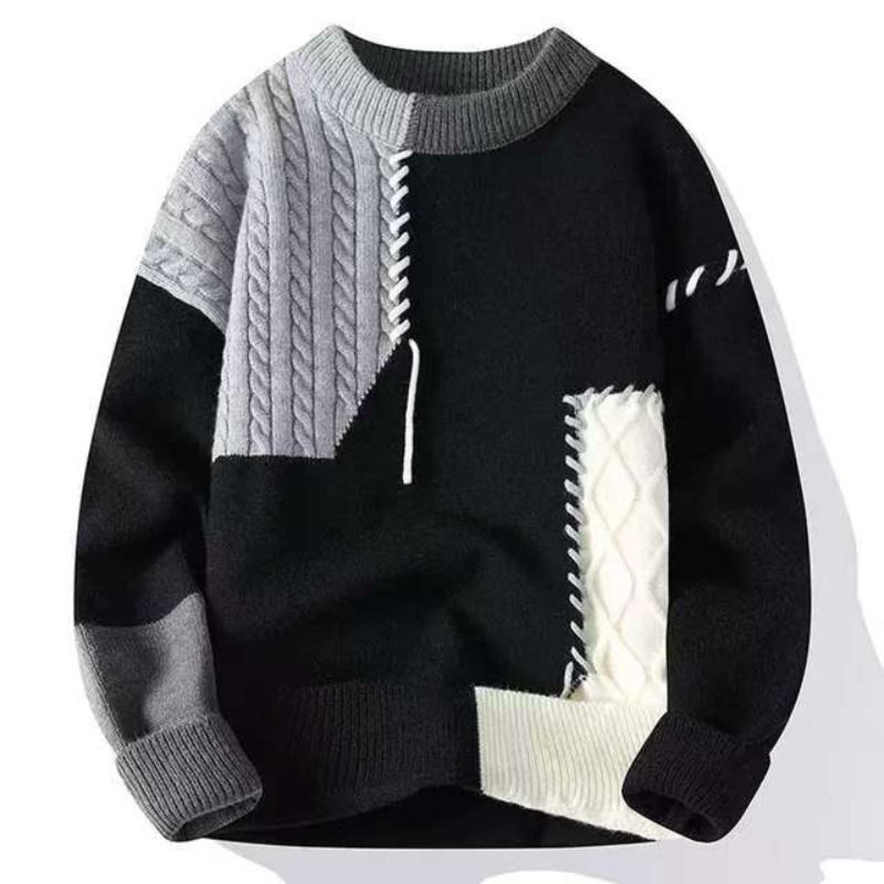 Splicing Contrasting Sweater Men's Knitted Sweater Loose Sweater_viptrois.com