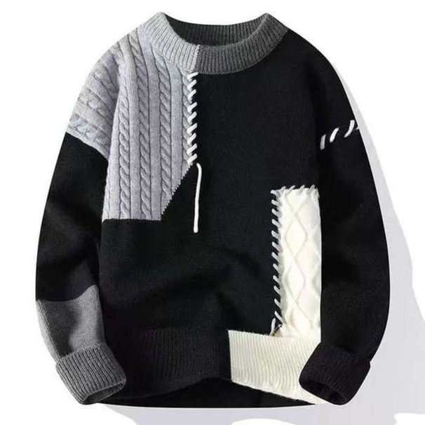 Splicing Contrasting Sweater Men's Knitted Sweater Loose Sweater_viptrois.com