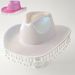 Women's unisex Panama style top hat, neon denim hat with metal tassel rhinestones suitable for dance performances_viptrois.com