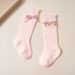 Mother & Kids Stacked Socks Solid Color Double Needle Calf Socks Girls Baby Autumn and Winter Vertical Striped Bowknot Middle Tube Socks Wholesale_viptrois.com