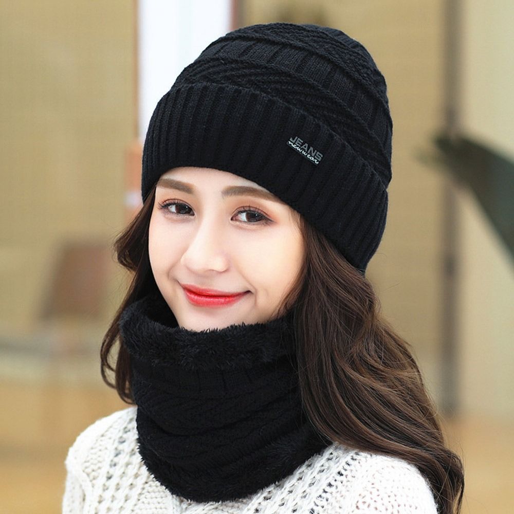 Männer Frauen Winter Beanie Hut Schal Casual Thermische Fleece Gestrickte Hut Weiche Warme Sturmhaube Wolle Hals Wärmer Schal Kappe_viptrois.com