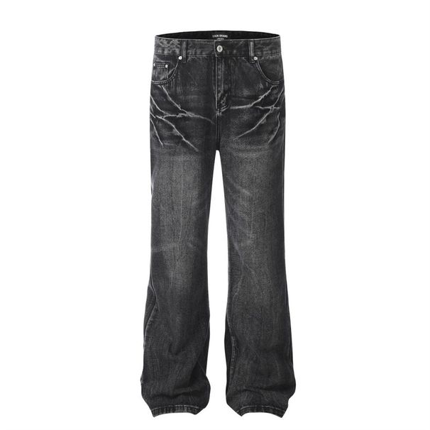 Distressed Washed Denim Wide-Leg Men's Trendy Tie-Dye Ripped Loose Casual Straight-Leg Pants Vibe_viptrois.com