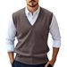 Men's Woolen Vest Casual Solid Color V Neck Sleeveless Knitted Sweater Pullover Four Seasons Vest Shirt Men_viptrois.com