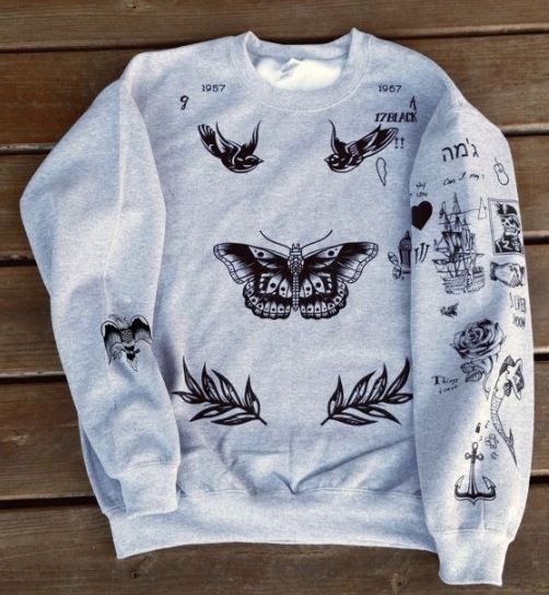 Tattoo Ink Drawing One Direction Printed Sweatshirt Autumn Winter Casual Crewneck Pullover_viptrois.com