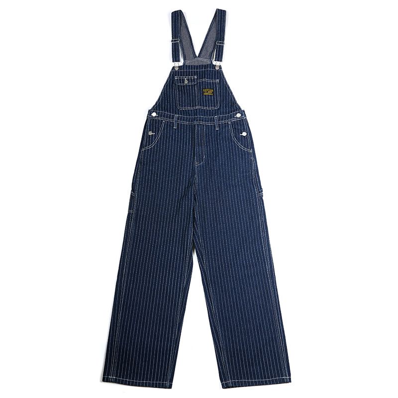 Man's clothing Cargo overalls men's vintage striped denim jumpsuit khaki_viptrois.com