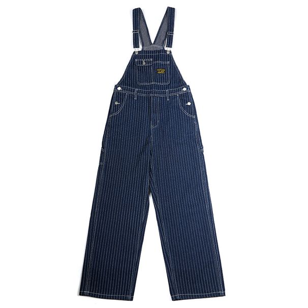 Man's clothing Cargo overalls men's vintage striped denim jumpsuit khaki_viptrois.com
