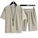2025 Summer Waffle Men's Short Sleeved T Shirt Shorts Fashion Suit Men's Casual Sports T Shirt_viptrois.com