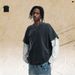 American High Street Style Unisex Washed And Distrsed Fake Two-piece Long Sleeve T-shirt With Spliced_viptrois.com