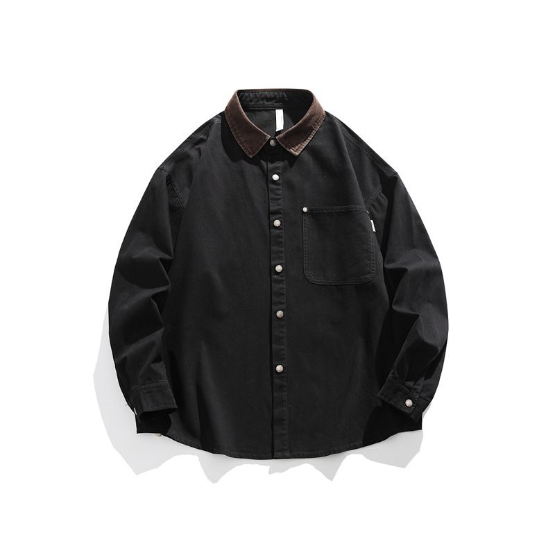 Men's Clothing Washed Work Jacket Color Blocked Vintage Washed Work Jacket – Distressed Cotton Overshirt With Contrast Collar For Urban Explorers_viptrois.com