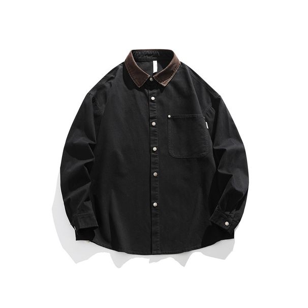 Men's Clothing Washed Work Jacket Color Blocked Vintage Washed Work Jacket – Distressed Cotton Overshirt With Contrast Collar For Urban Explorers_viptrois.com