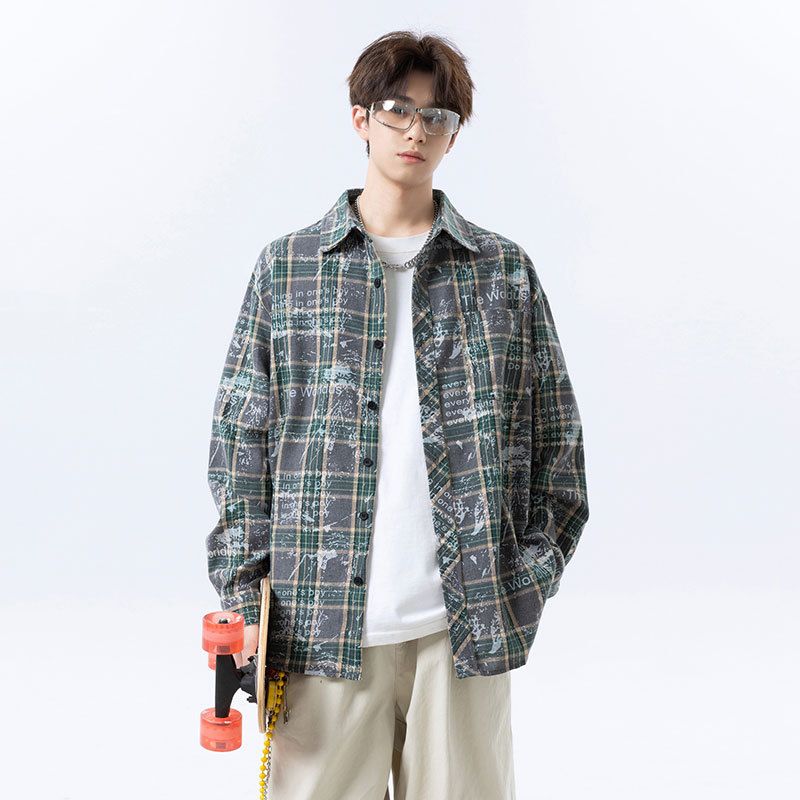 "Men's Vintage Plaid Flannel Shirt – Oversized Long Sleeve Button-Up, Fall Layering Essential (Breathable Poly-Cotton Blend)"_viptrois.com