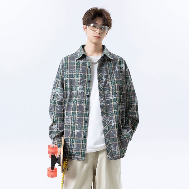 "Men's Vintage Plaid Flannel Shirt – Oversized Long Sleeve Button-Up, Fall Layering Essential (Breathable Poly-Cotton Blend)"_viptrois.com