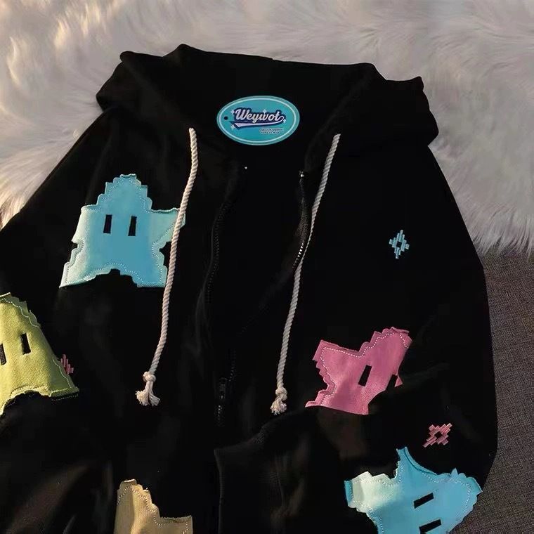 Five-Pointed Star Kuromi Cartoon Hooded Girl Patch Sweatshirt Cardigan Jacket New Arrival_viptrois.com