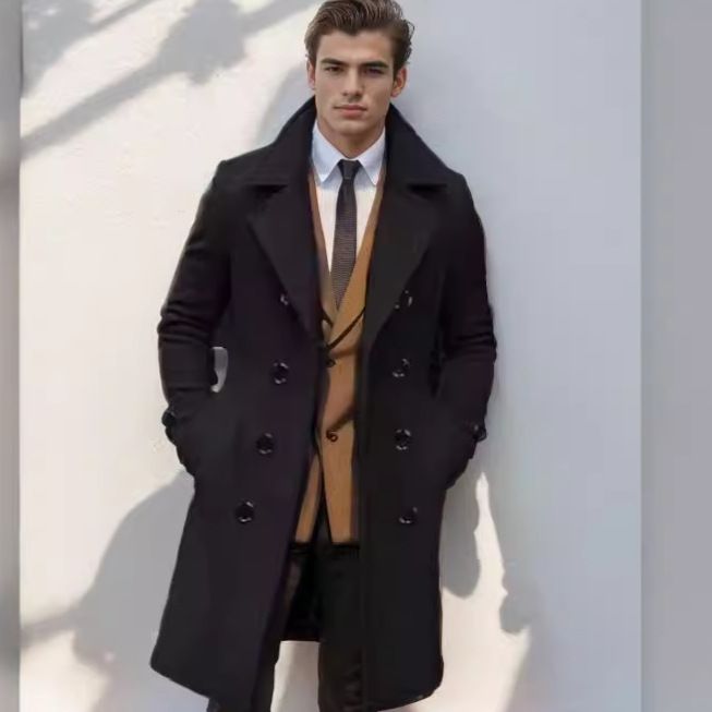 Men's Clothing Autumn And Winter High Quality Thickened Medium And Long Double Breasted Woolen Slim Fit Coat_viptrois.com