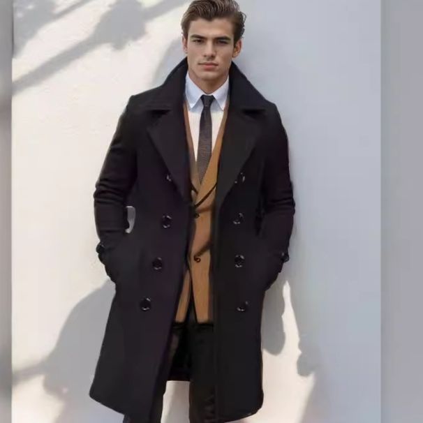 Men's Clothing Autumn And Winter High Quality Thickened Medium And Long Double Breasted Woolen Slim Fit Coat_viptrois.com