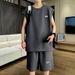2025 Sleeveless Men's Summer Pineapple Check Loose Vest Casual Sports Two-Piece Trendy Set_viptrois.com