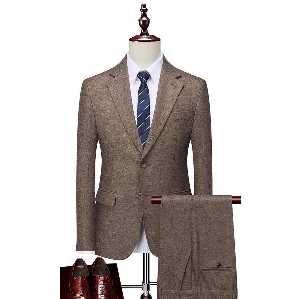 Men's Clothing Herringbone Wool Casual Studio Photo Suit Two Piece Suit_viptrois.com