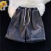 Summer Elastic Waist Drawstring Denim Shorts For Men Straight Leg Loose Fit High End Casual Five Point Pants_viptrois.com