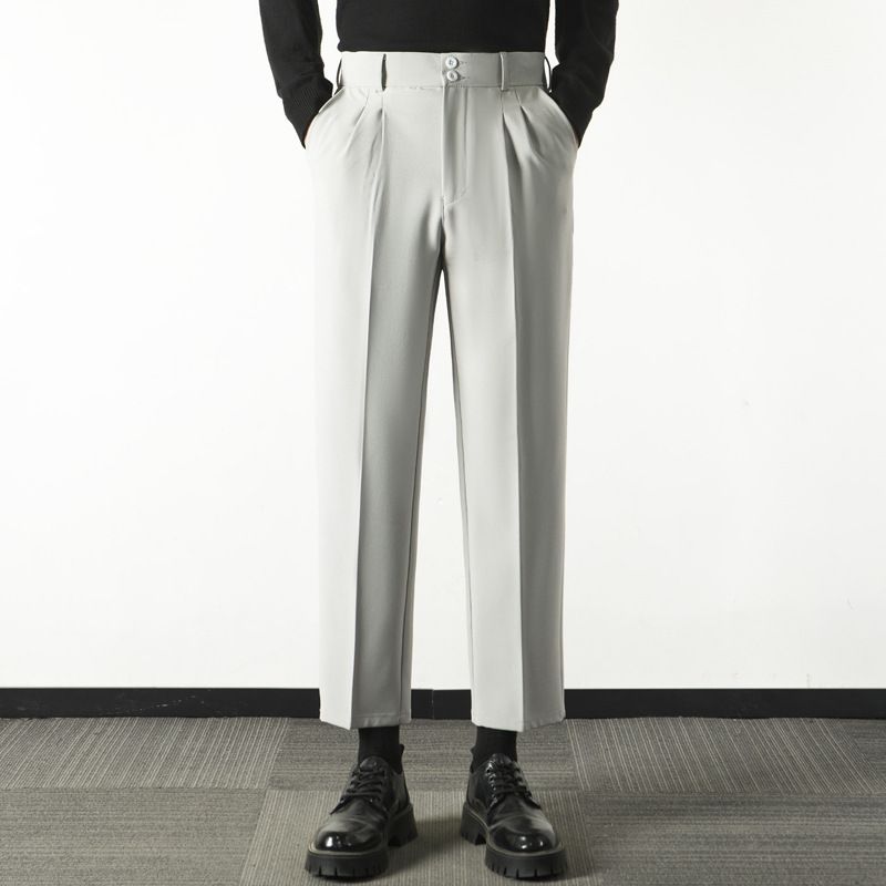 Men's Cropped Shorts 2025 Spring New Style Loose Straight Leg Casual Suit Pants Men's Clothing_viptrois.com