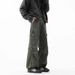 Army Green Pleated Paratrooper Pants Men's Spring American High Street Washed Overalls Retro Loose Logging Casual Pants_viptrois.com