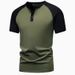 Men's Colorblocked Shoulder Short Sleeve Henry Shirt, Single Breasted Breathable Sports Casual Tops_viptrois.com