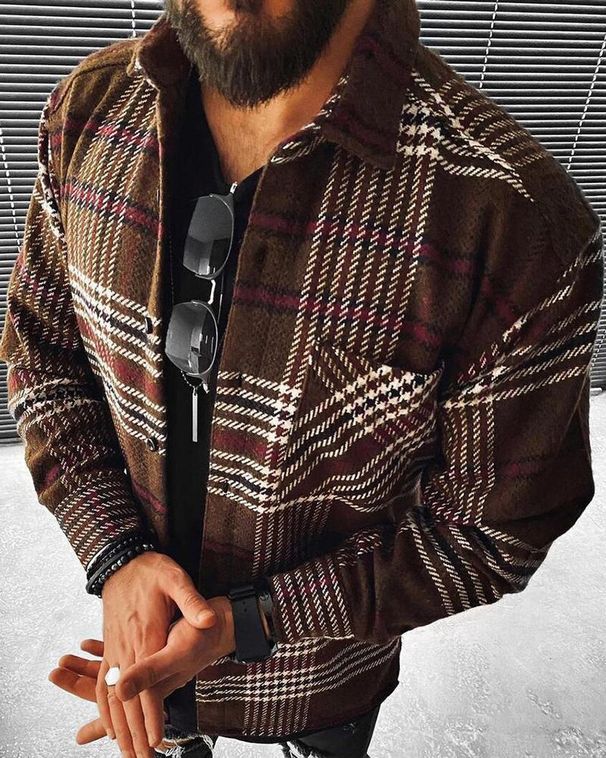 Men's Clothing Digital Print Loose Jacket Coat 3D Geometric Print Loose Fit Jacket - Stylish Open Front Coat With Digital Printing For Casual Wear_viptrois.com