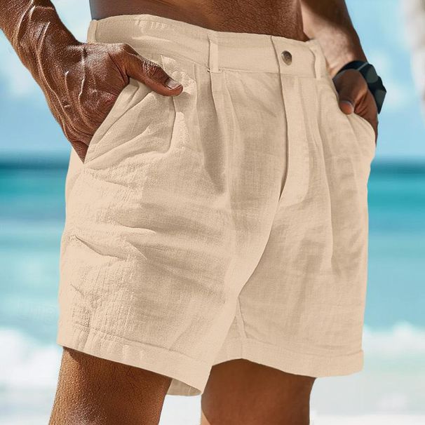 Men's Linen Cotton Blend Shorts Summer Beach Button Pocket Comfortable Fashion Holiday Shorts_viptrois.com