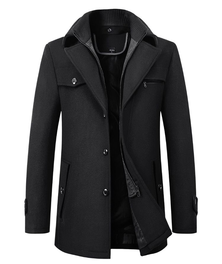 Men's Wool Blend Peacoat - Double Collar Winter Overcoat, Classic Business Casual Outerwear_viptrois.com
