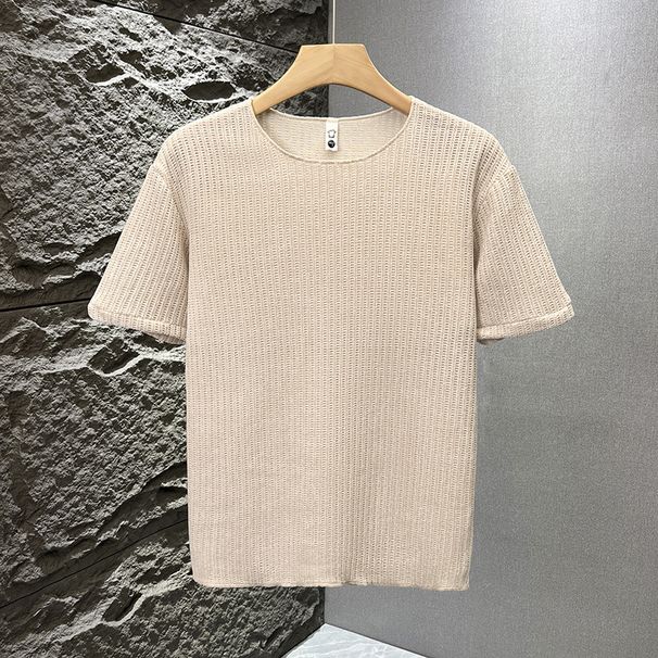 Men's Clothing Summer New Short Sleeved Sweater For Men Hollow Ice Silk Breathable Texture Slim Fit Business Casual_viptrois.com