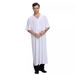 Men's Thobe – 7/4 Sleeve V-Neck Long Robe, Breathable Polyester, Modest & Comfortable (Sizes M-XL, White/Gray)_viptrois.com