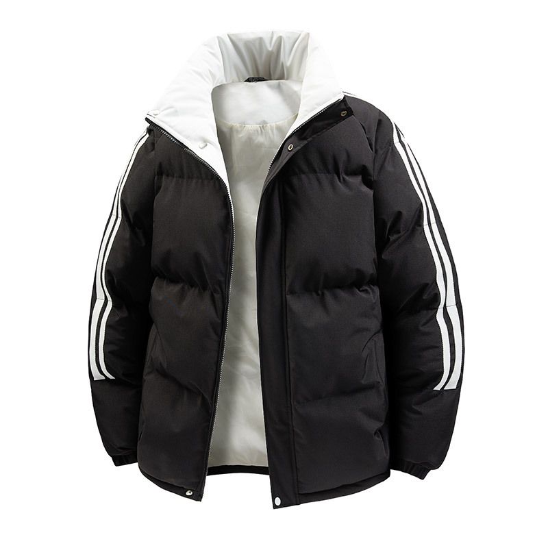Stand-up Collar Striped Cotton-padded Clothes For Men And Women, Thickened Cotton-padded Clothes, Loose Couple Padded Jackets For Men_viptrois.com