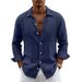 Men's Spring Linen Long Sleeve Shirt, Casual Solid Color Lapel Lightweight Open Front Blouse, Versatile Breathable Relaxed Fit Shacket_viptrois.com