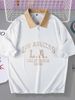 Men's Clothing Printed Polo Shirts For Men Loose College Color Matching Lapel Short Sleeved T Shirts Paul Shirts For Men_viptrois.com