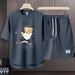 Men's Clothing 2024 Waffle Casual Summer Suit Men's Loose Teen Short sleeved T shirt Shorts Handsome Two piece Suit_viptrois.com