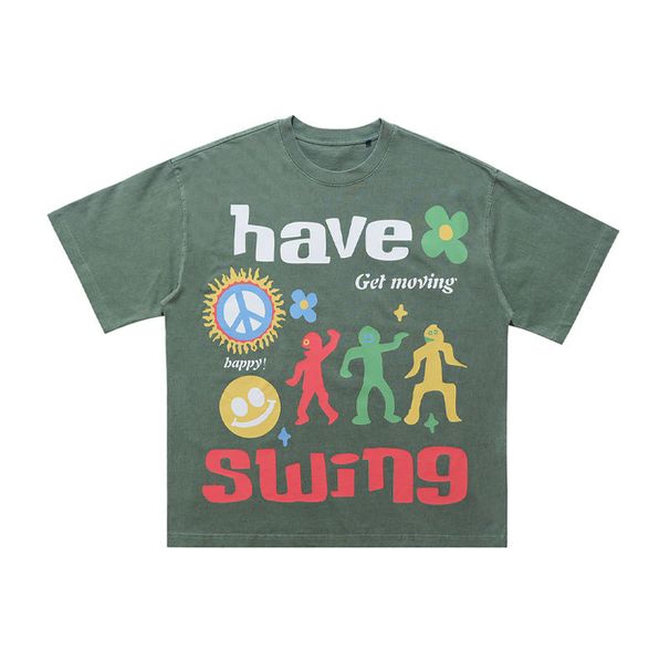 American Street Style Washed Vintage 300g Pure Cotton Men's Short Sleeve T-Shirt Summer New_viptrois.com