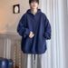 Navy Blue Half-zipper Sweater Men's Autumn And Winter Velvet Trendy Loose Coat Ins Trendy Brand Hooded Clothes_viptrois.com