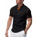 Men’s Retro Contrast Color Short-Sleeve Henley Polo Shirt – Breathable Loose Fit Casual & Commuter Top (S-XXXL, 6 Colors)_viptrois.com