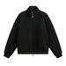 American Style Stand Collar Cardigan Sweatshirt For Men, Autumn Casual Loose High Street Trend Solid Color Patch_viptrois.com