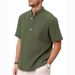 Summer New Men's Large Solid Henley Neck Short Sleeve Shaped Simple Pullover Shirt_viptrois.com