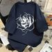 Cotton National Trend Sketch Lotus Men's Short Sleeve T-Shirt Trendy Brand Print Handsome_viptrois.com