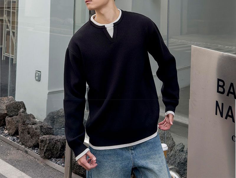 V-neck Sweater For Men In Winter, Knitted Sweater Top, Outerwear, Inner Layer_viptrois.com