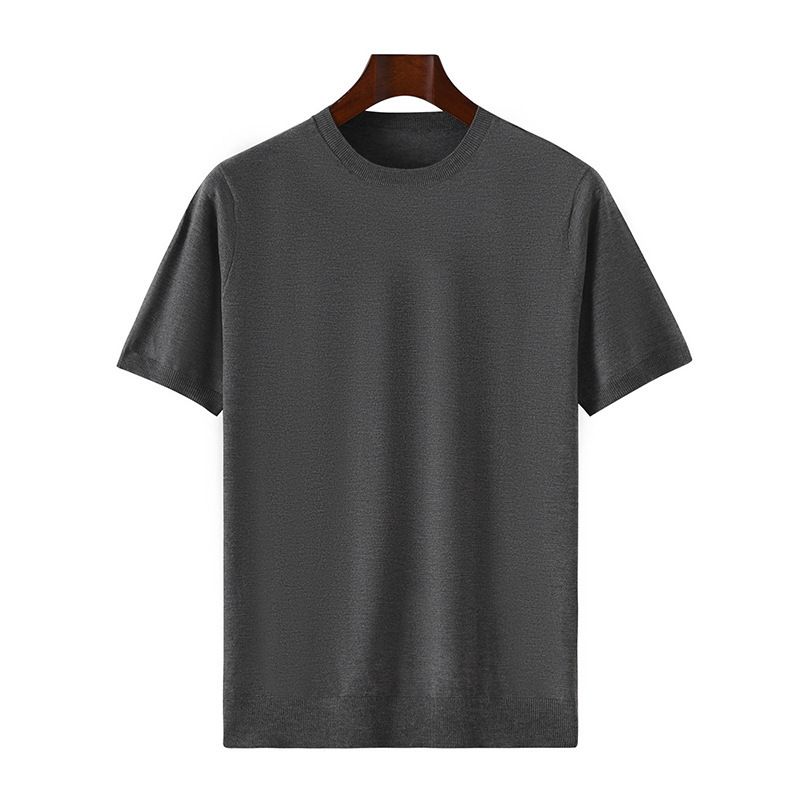 Men's Clothing Worsted Wool Short Sleeved T Shirt Round Neck Pullover Casual Bottoming Shirt Tencel Knitted Short Sleeved Thin Sweater_viptrois.com