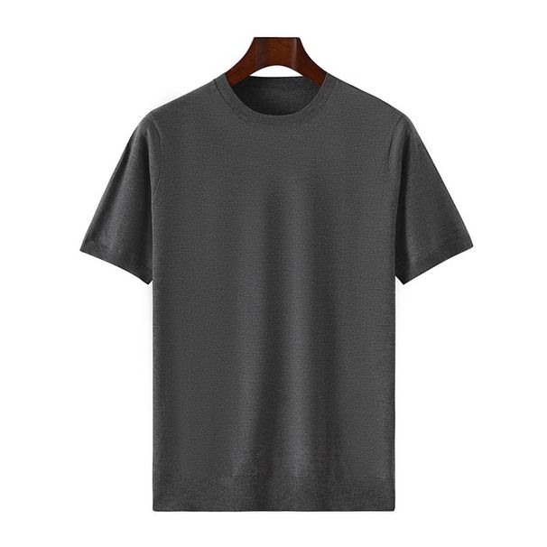 Men's Clothing Worsted Wool Short Sleeved T Shirt Round Neck Pullover Casual Bottoming Shirt Tencel Knitted Short Sleeved Thin Sweater_viptrois.com